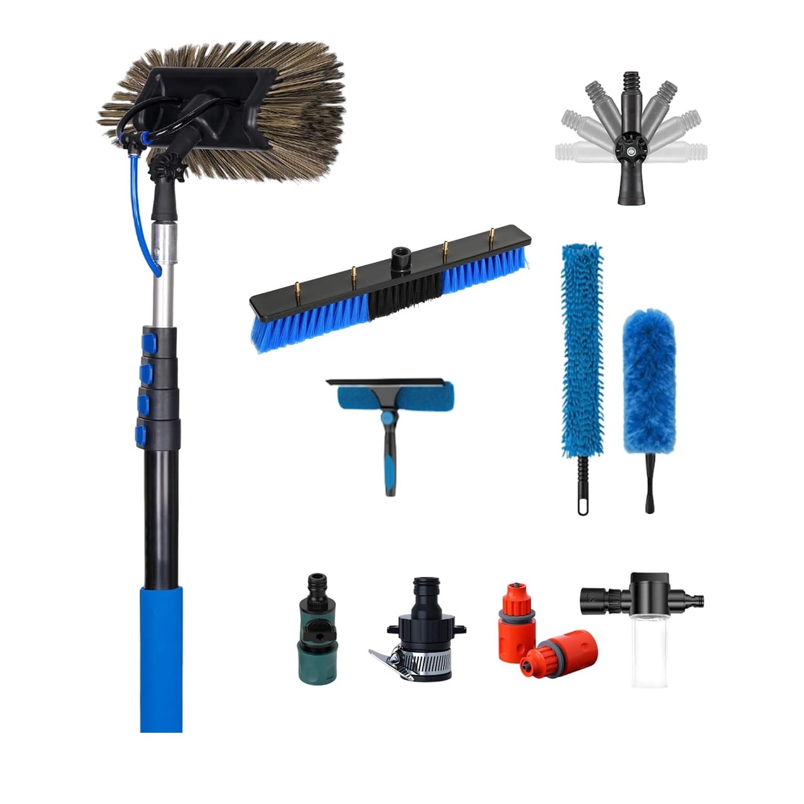 Carbon Fiber Telescopic Cleaning Pole 12ft-40ft Water Fed Brush Kit with Internal Hose and Flow Control Valve for Solar Panel Window and Exterior Facade Maintenance(12.2m)