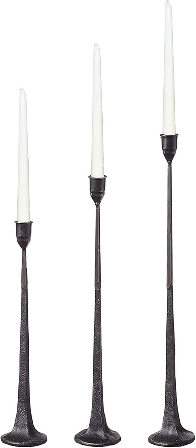 First of a Kind Candlestick Holder - Set of 3 Tall Cast Iron Candlesticks Holders, Farmhouse Decor