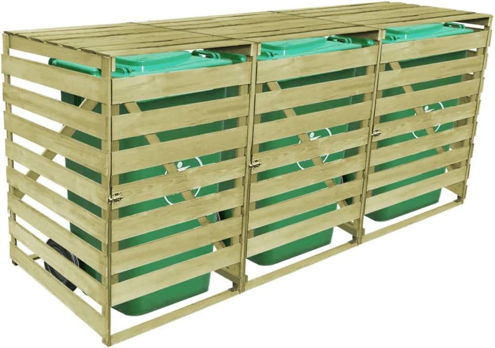 KOIECETA Kiefernholz Imprägniert Mülltonnenbox 3 Tonnen Mülltonnenverkleidung Mülltonnenschrank Verkleidung Aufbewahrungsbox Holz Garten Müllbox 240 L Gerätebox