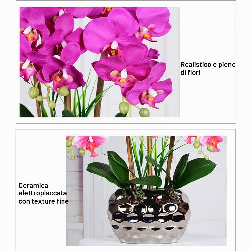VUIUYOIES Grande orchidea artificiale bonsai con vaso realistico Phalaenopsis piante finte fiori per centrotavola ornamenti per la casa, Bianco giallo chiaro