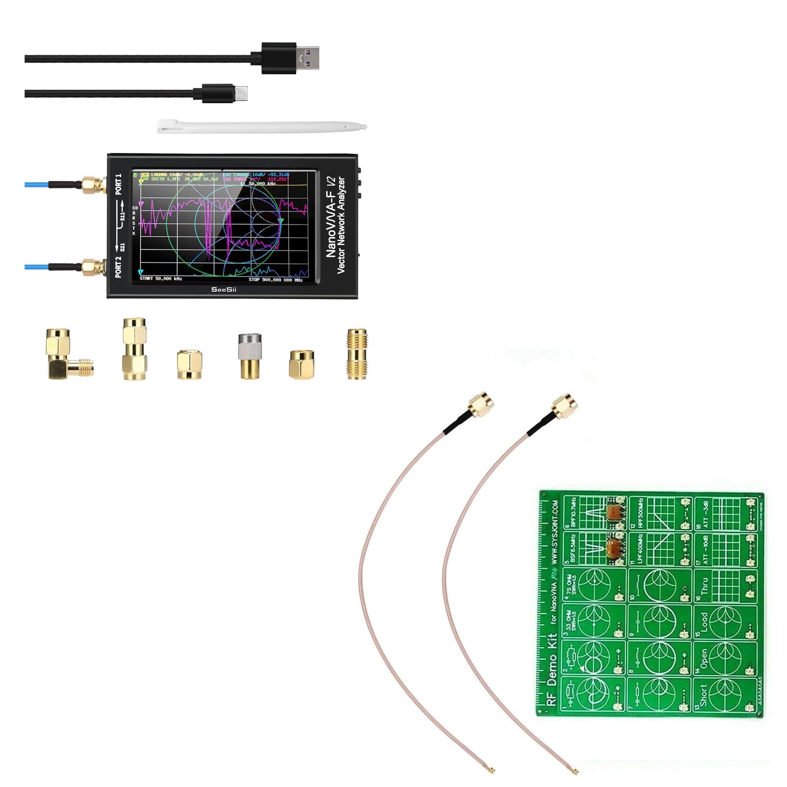 Seesii 4.3 inch NanoVNA-F V2 Vector Network Analyzer 50kHz-3000MHz HF VHF UHF VNA Antenna Analyzer with RF Tester Board Filter Attenuator