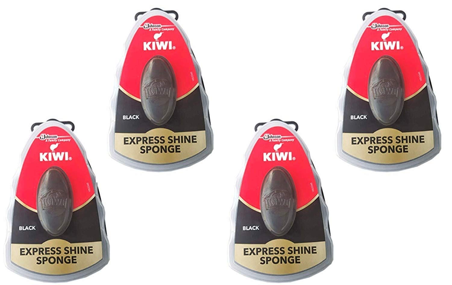 Kiwi Express Shoe Shine Sponge, Neutral & Black (Black Pack Of 4)