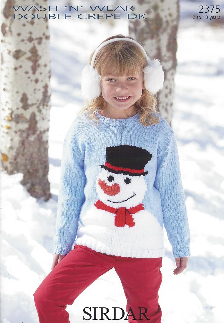 Sirdar Children's Christmas Snowman Sweater DK Knitting Pattern 2375 by Sirdar