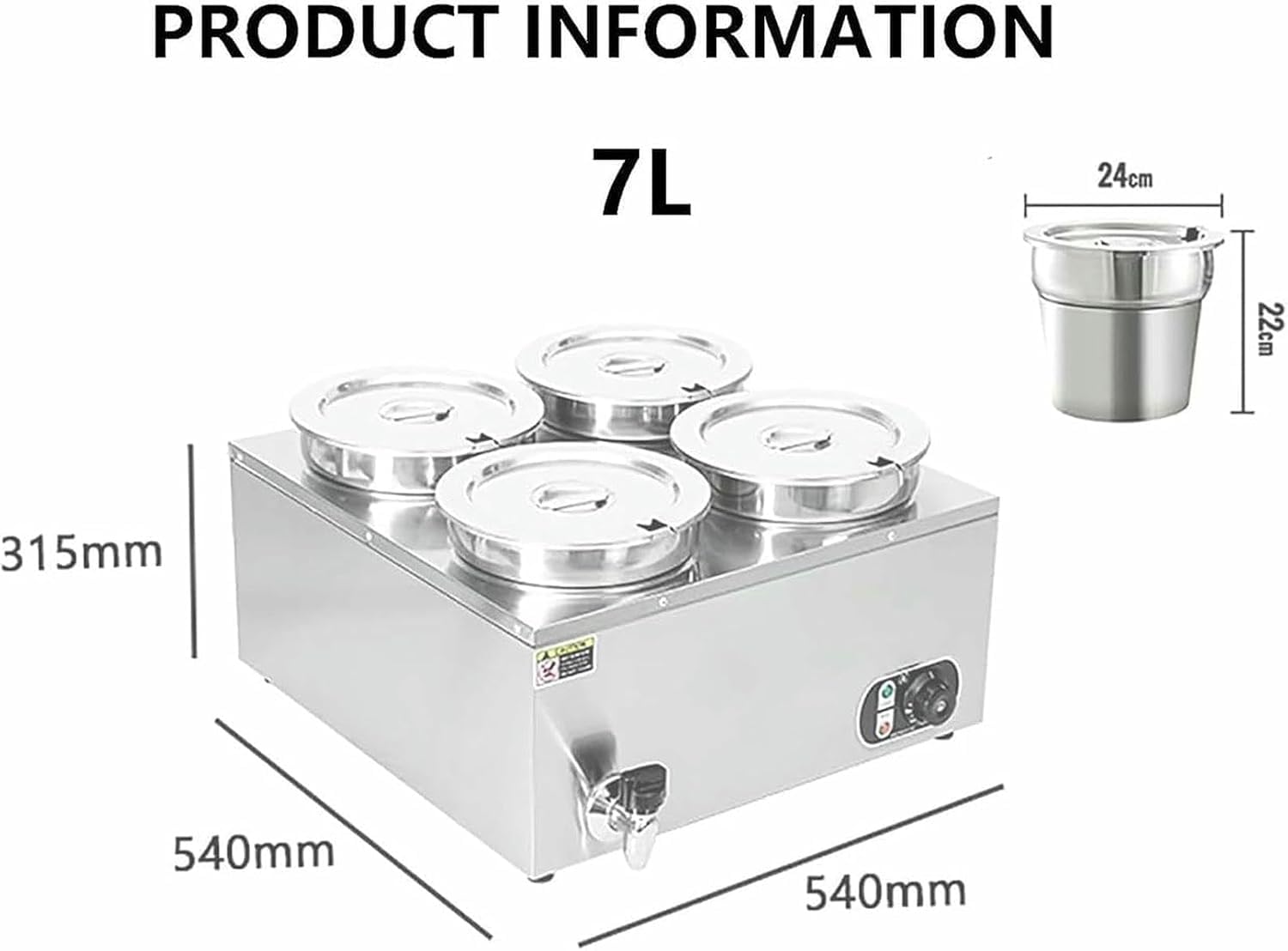 Calentador de Alimentos eléctrico Comercial Tipo baño ía de 1500 W, Mesa de Vapor de Acero Inoxidable, con Control de Temperatura de 50 a 85 ℃, para Servicios de Catering y restaurantes.