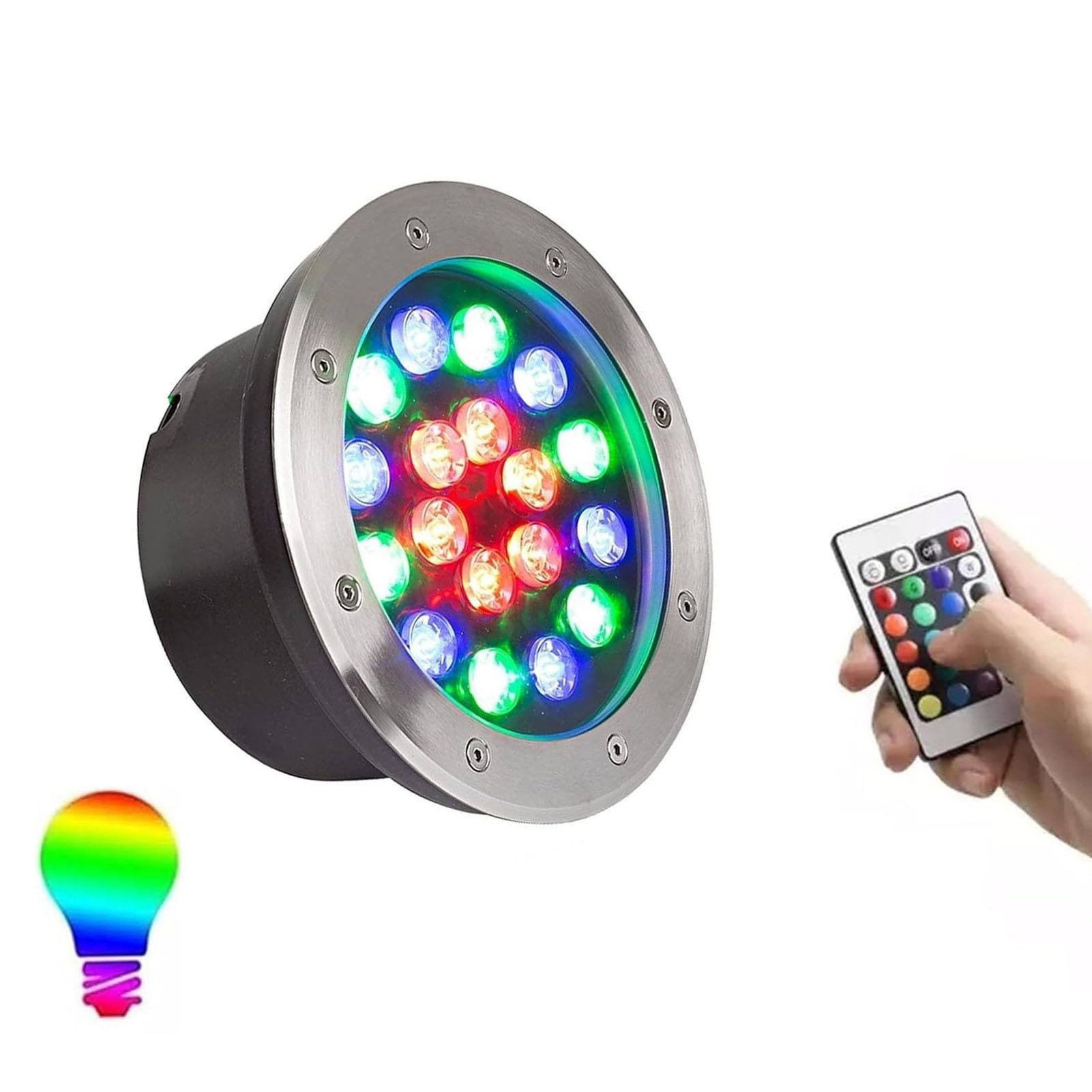 Luces De Paisaje Submarino - Foco LED Piscina, Foco Sumergible IP68, Foco Sumergible LED con Cambio De Color RGB, para Jardín, Focos De Piscina, con Mando A Distancia(24V,24w)