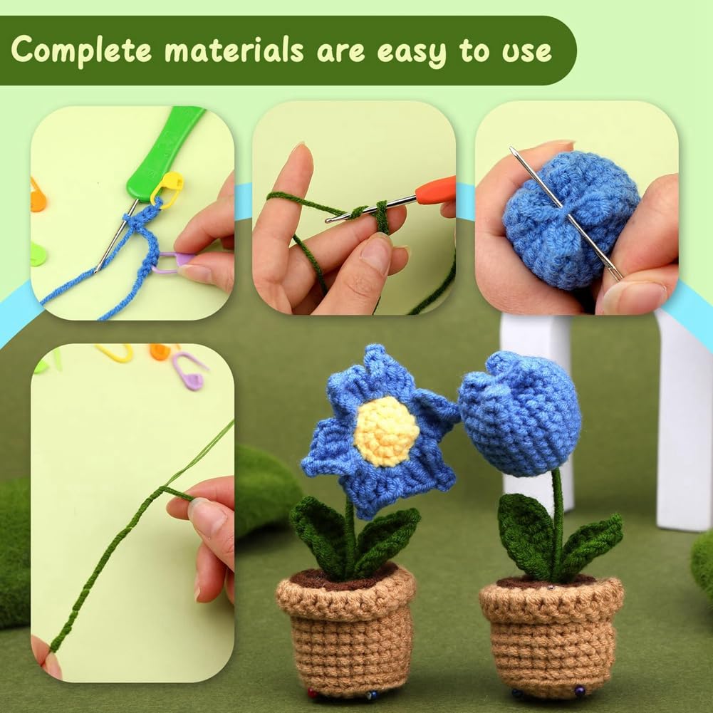 WIGUROE Boeket haak kit, beginners haak kit met stap-voor-stap video tutorial, bloem haak kit voor volwassenen, kinderen