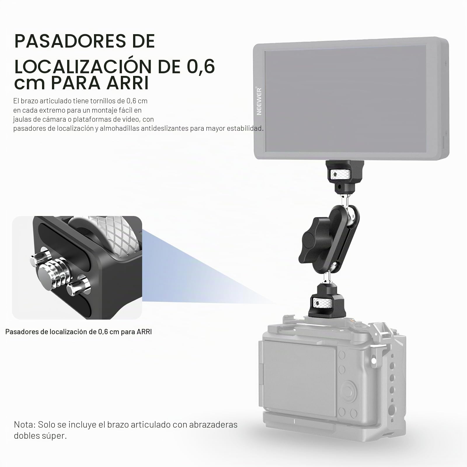 NEEWER Doble Súper Clamp Montaje Cámara con Brazo Mágico, Interfaz NATO, Zapatos Fríos,1/4" Agujeros para ARRI, Abrazadera de Soporte Luz Foto Estudio Escritorio Barra Transversal Paraguas, UA060