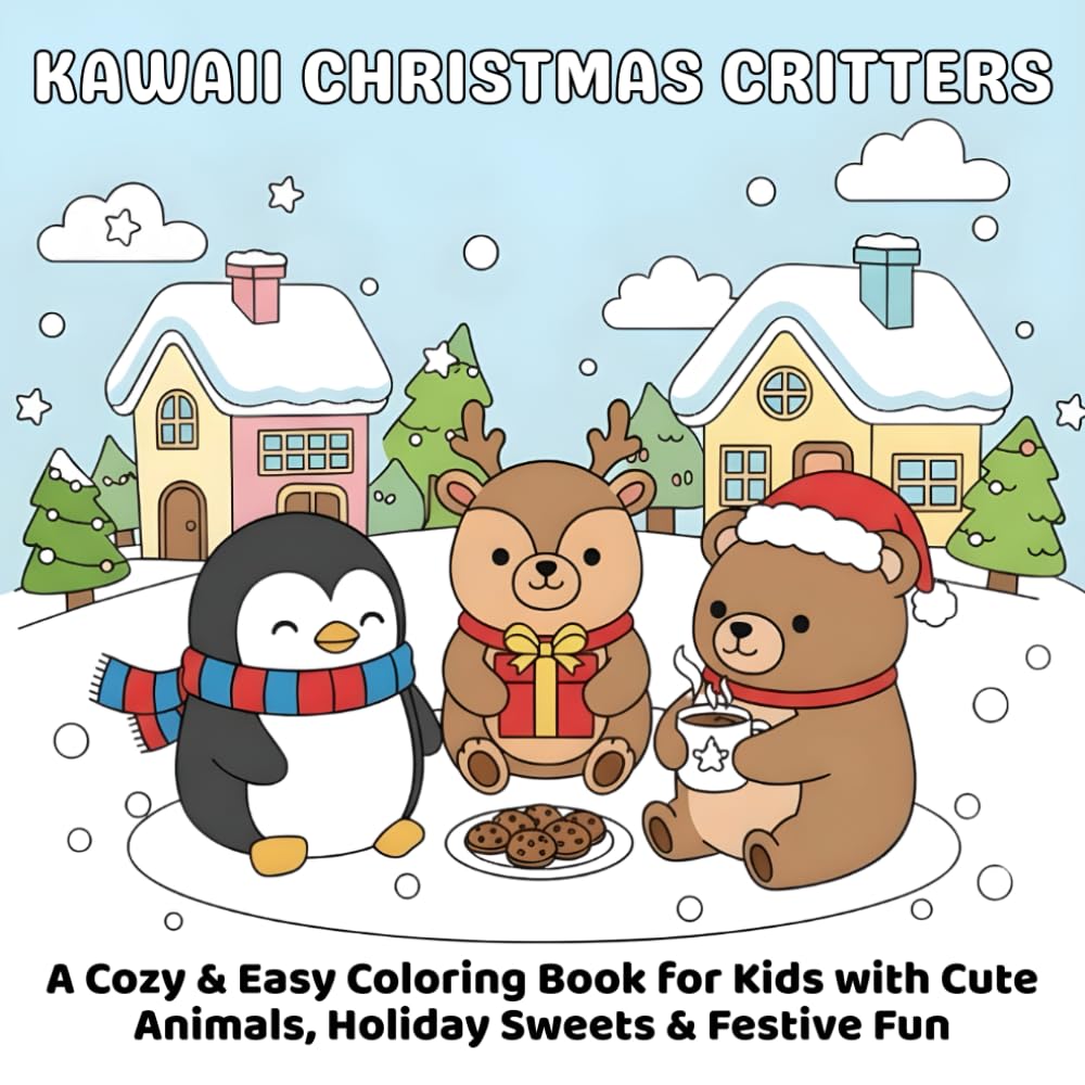Kawaii Christmas Critters: A Cozy & Easy Coloring Book for Kids with Cute Animals, Holiday Sweets & Festive Fun