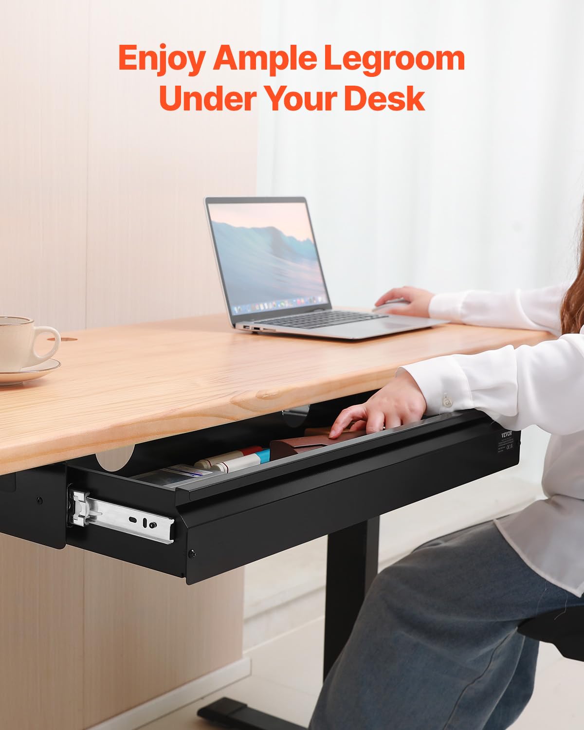 VEVOR Untertisch Schublade 840x240x107mm, Unterbau Schreibtisch, versteckter Schreibtisch-Aufbewahrungs-Organizer, Bleistiftschublade unter dem Tisch für Sitz- & Steharbeitsplätze im Büro & zu Hause