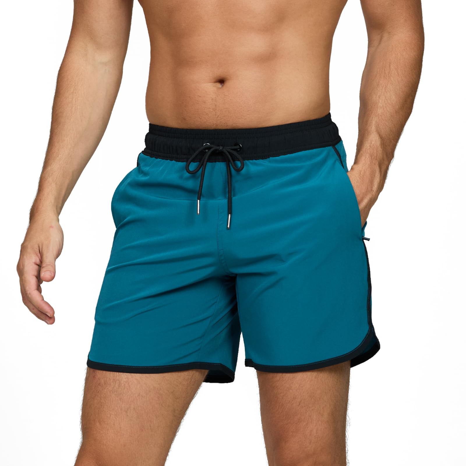 TMEOG Badehose Herren Badeshorts Männer Schwimmshorts Retro Badehosen für Herren Schnelltrocknend Bademode Kordelzug Trainingsshorts mit Reißverschlusstasche und Mesh-Futter