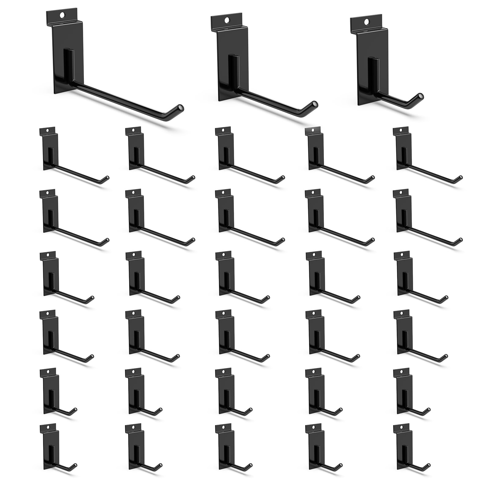 3-H Slatwall Accessories 30 Pack, 3/5/7 Inch Hooks & Hangers, Heavy Duty Slat Wall Hanging Hooks, Proslat Accessories for Shop Retail Display
