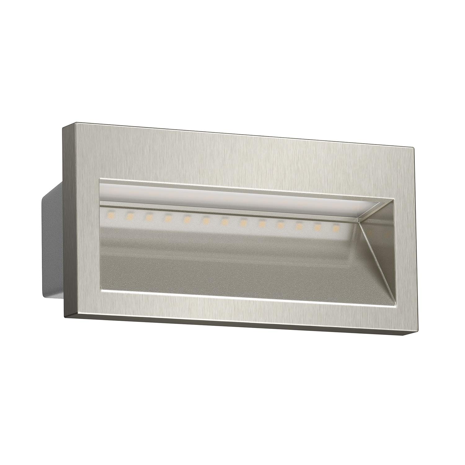 ledscom.de LED encastré mural NOLA, downlight pour l'extérieur, IP54, aluminium brillant, 140 x 70mm, blanc chaud