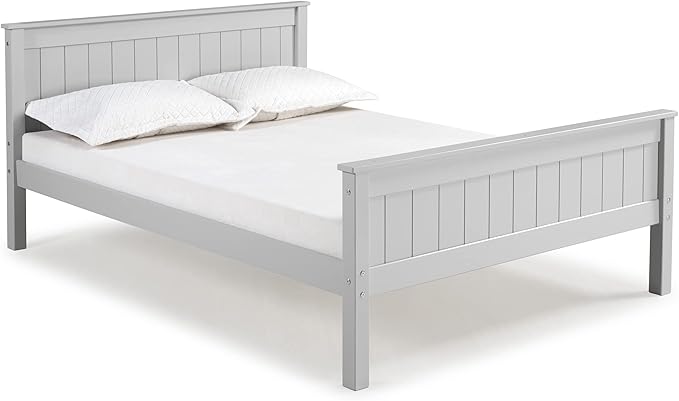 Harmony Full Wood Platform Bed, Dove Gray - Sturdy Pine with Wide Plank Headboard and Footboard, Side Rails Included, Mattress Compatible with Slats or Bunkie Board - Ideal for Kids Bedroom