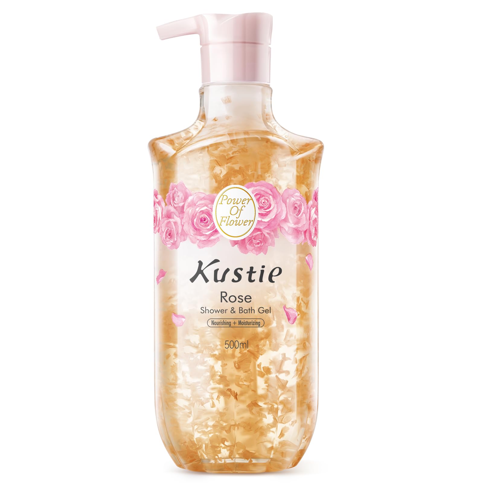 Kustie Rose Petal Body Wash - Real Petals, Rose Water & Essential Oil for Deep Nourishing, Dewy & Silky-Smooth Skin with Hyaluronic Acid, Free From Paraben, Sulfate & Phthalate, 16.9 Fl Oz