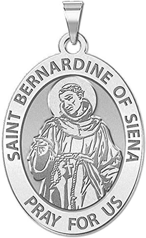 PicturesOnGold.com Saint Bernadine of Siena Religious Medal - 1/2 X 2/3 Inch Size of Dime, Sterling Silver