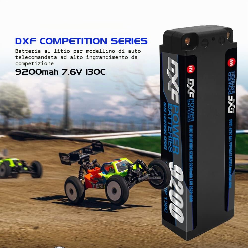 DXF Batteria LiPo 2S 7.6V 9200mAh 130C HV 2S2P Spina Deans T Bullet 5mm Auto RC 1/8 1/10 Truck Buggy Compatta Leggera Alta Potenza Massime Prestazioni 1 Pezzo