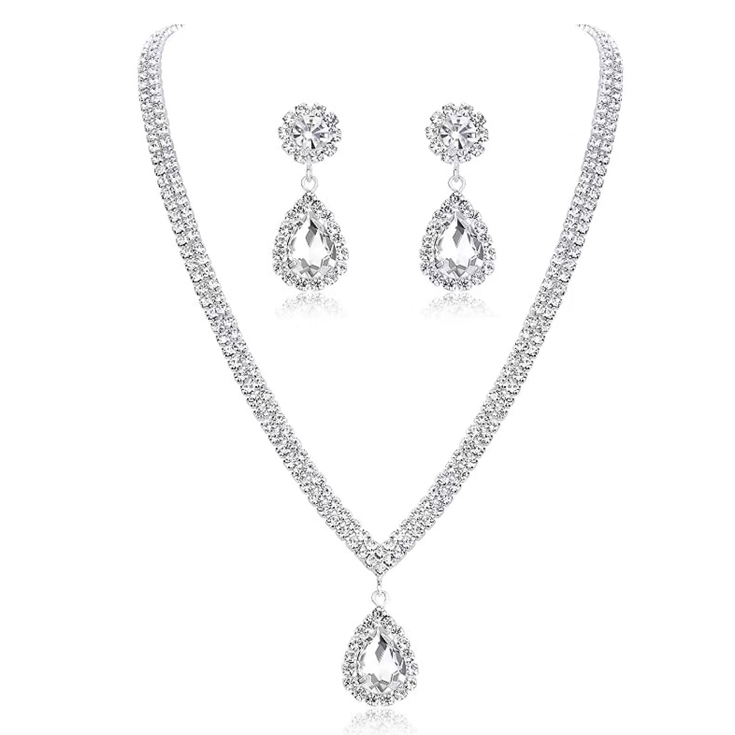 peora Silver Plated Cubic Zirconia Studded Stylish Necklace with Drop Earrings Set Fashion Jewellery for Women & Girls-picture-42