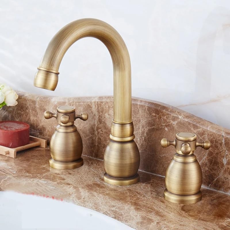 CMBSSTFC Rubinetto della Cucina, rubinetti per lavello della Cucina, rubinetti per lavabo antichi in Ottone Rubinetto per lavabo Classico con Doppia Maniglia a Croce Rubinetti per lavabo a 3 Fori per