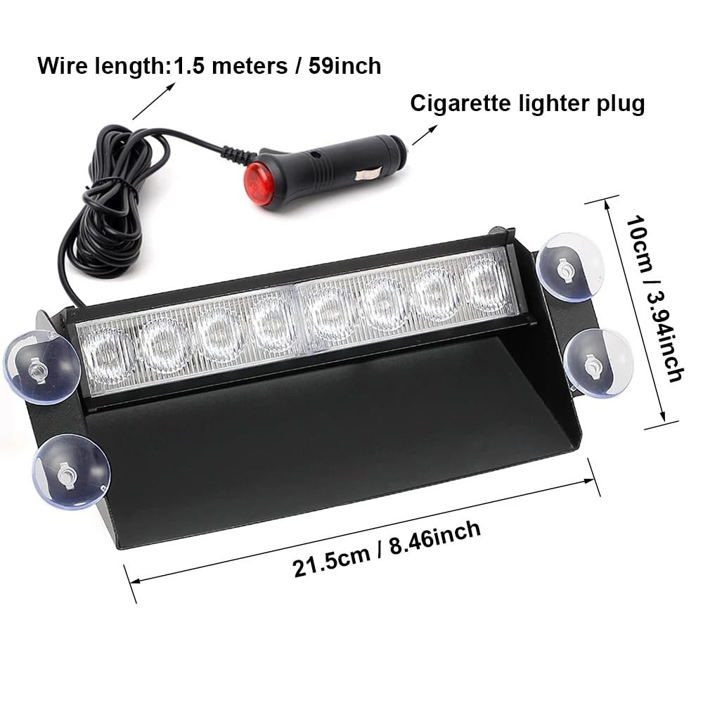 Luce stroboscopica universale for auto a 8 LED, lampeggiante, for parabrezza, lampeggiante, luce di segnalazione, luci di emergenza della polizia, rosso e blu, 12 V(All Blue)