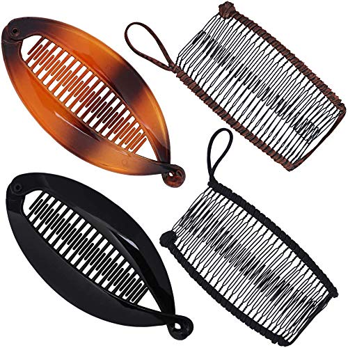 4pcs Banana Hair Clips Clincher Hair Comb Clips Vintage Banana Clips for Thick Hair Resin Hair Clips Fishtail Rounded Edges Hair Claws Comb Long Ponytail Holder for Women