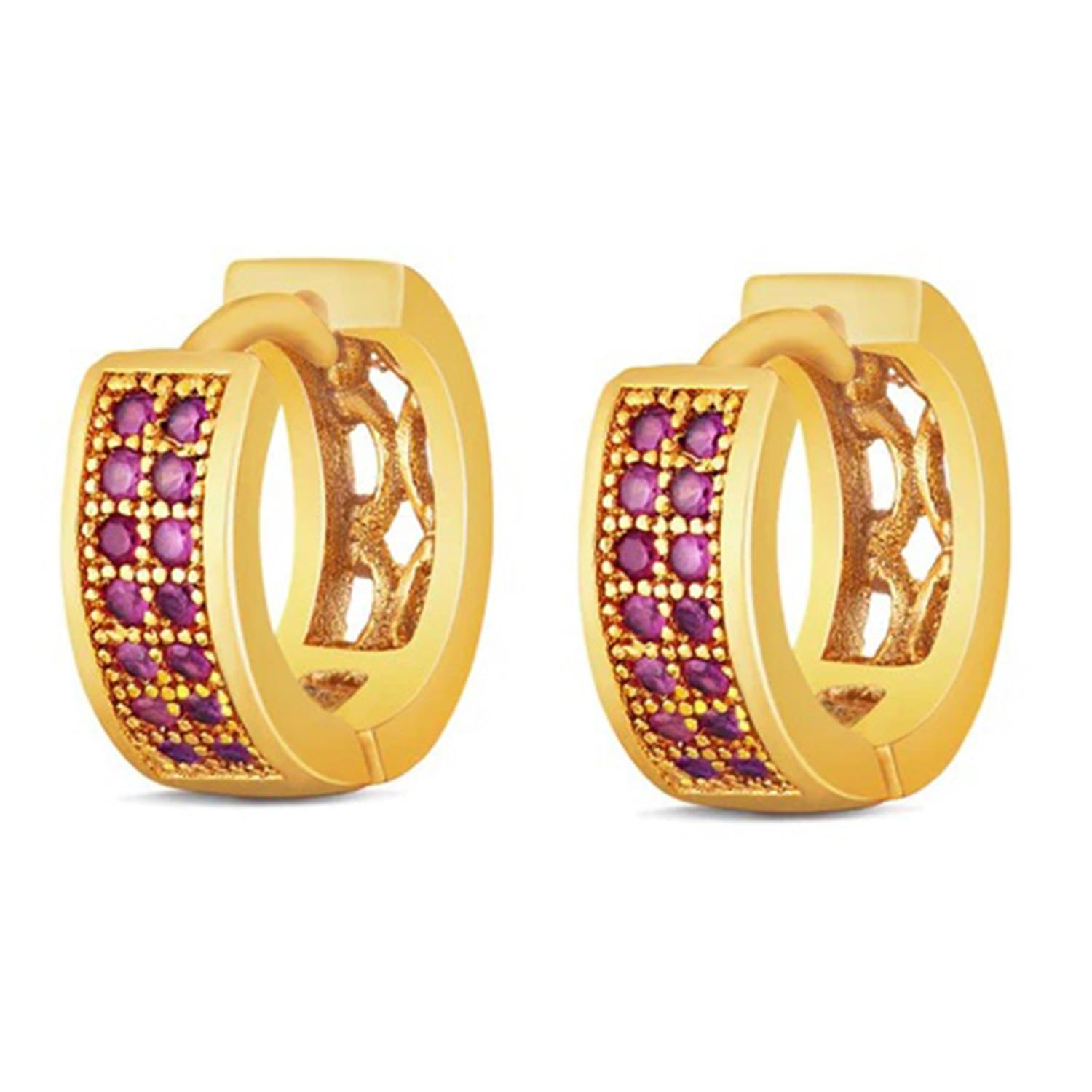 vama FASHIONS Trendy 14K Gold Plated Ruby Stone Hypoallergenic Piercing Hoop Ear Earring Kan Kaan Ka baliyan bali for Mens Boys-picture-42