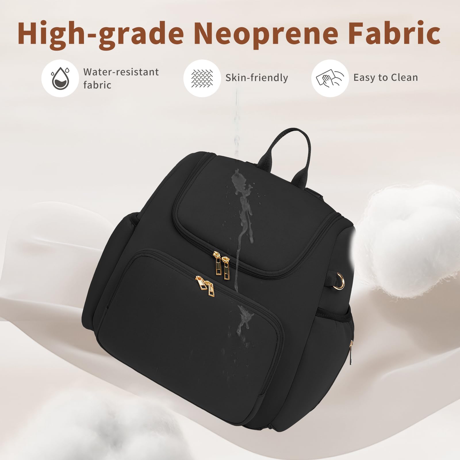 CEI-CEI Sac à dos à langer en néoprène élégant pour bébé Sac de maternité fourre-tout de voyage pour maman avec poches isothermes