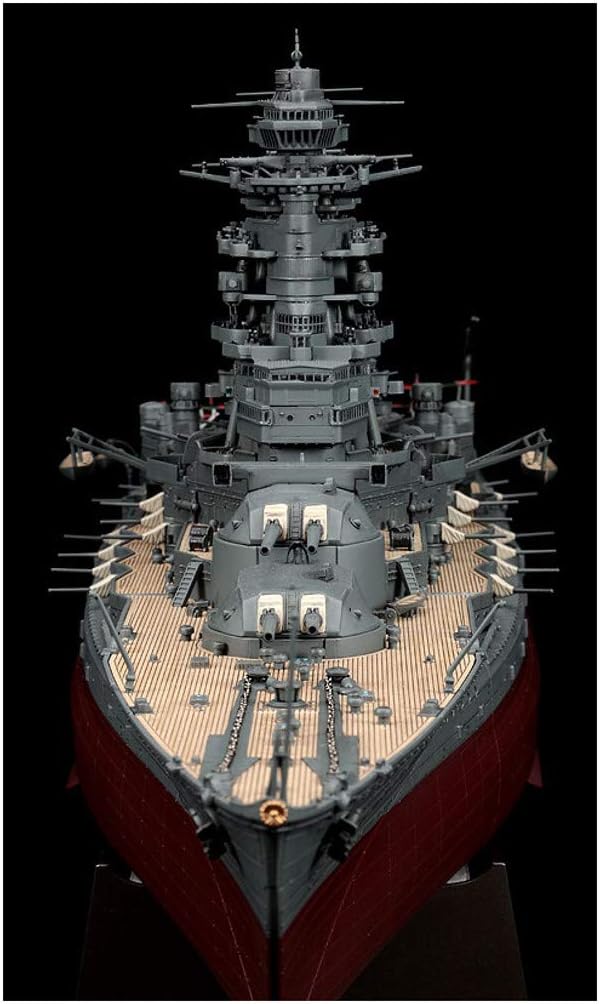 ഫ്രണ്ട് view of the completed 1/350 IJN Battleship Nagato model, focusing on the bow and forward superstructure.