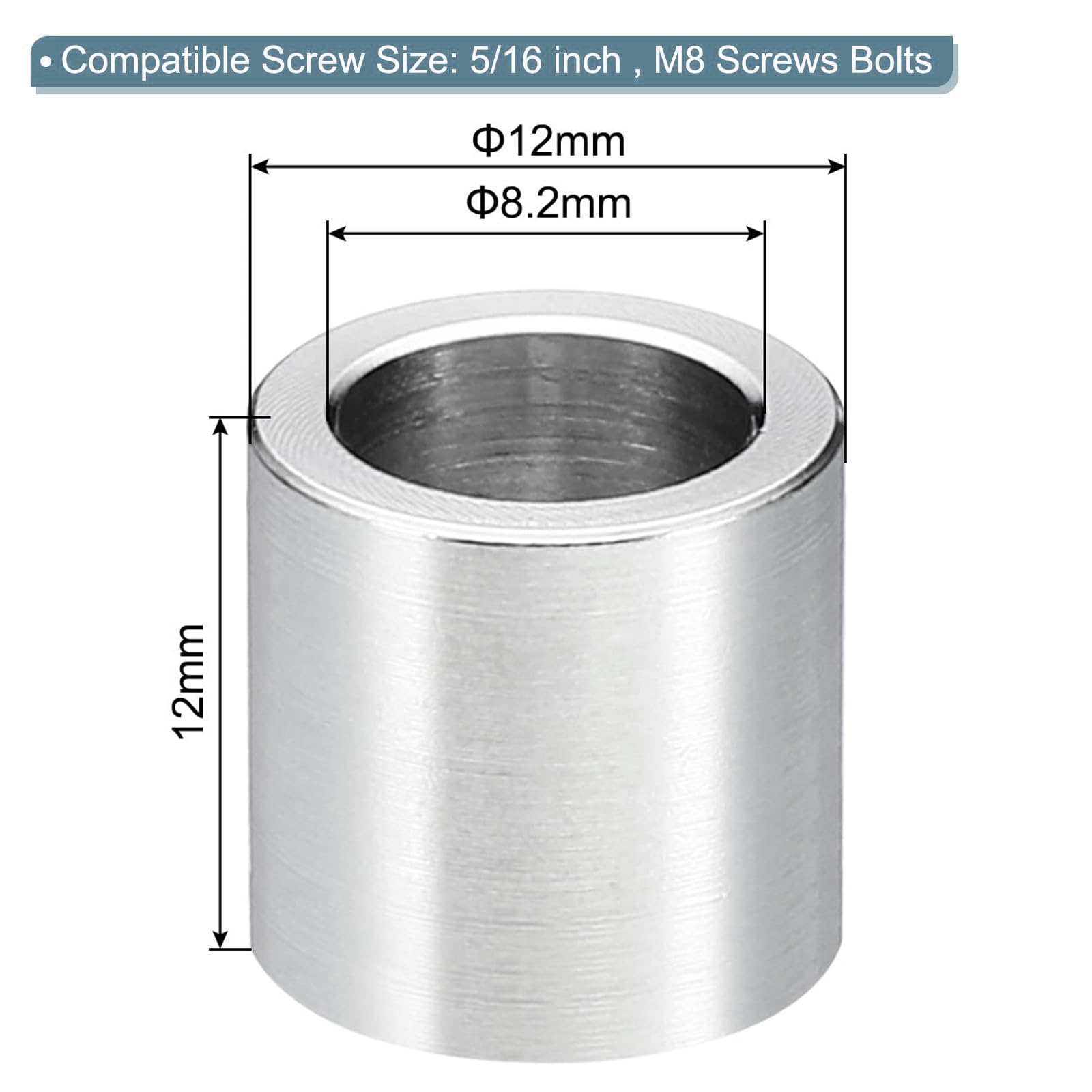TOP-VIGOR 5Pcs M8 Aluminum Spacer, 8.2mm ID x 12mm OD x 12mm Length Metal Spacer - Image 2
