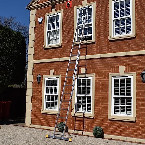 Trade Master Pro 2 Section Extension Ladder | Auto Locking Clips | Aluminium | Anti Slip Stabiliser bar | 150kg Weight Rating | EN131 Pro Certified | Size: 5.12m