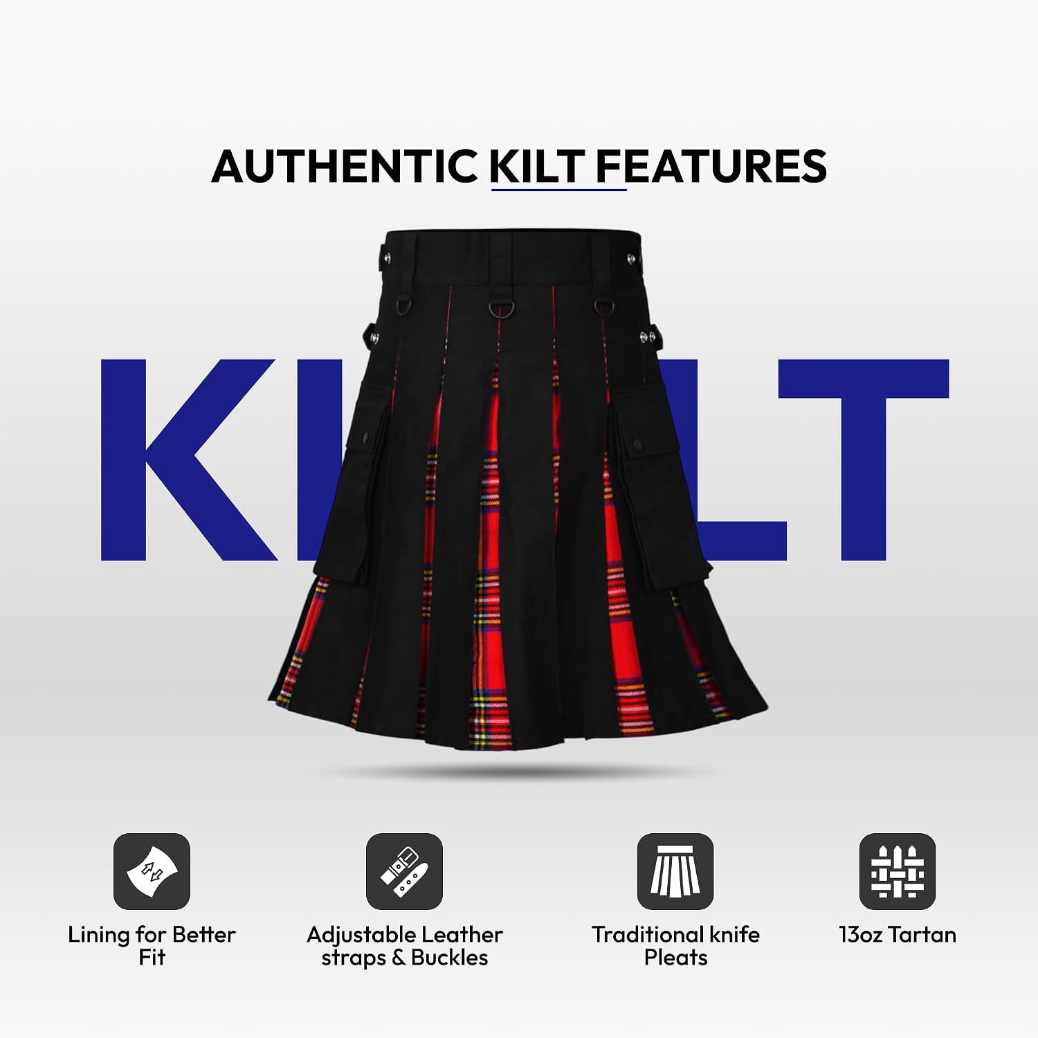 Men Modern Hybrid Tartan Kilt with Cargo Pocket