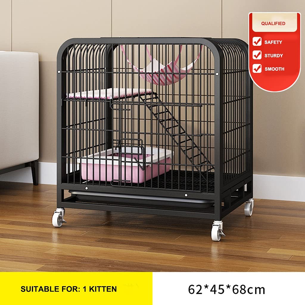 Katzenkäfig Katzenstreu Für Den Innenbereich Doppellagiges Katzenhaus Mit Zubehör Wie Hängematte Isomatte Katzentoilette Usw ( Color : Black , S : 62x45x68cm )
