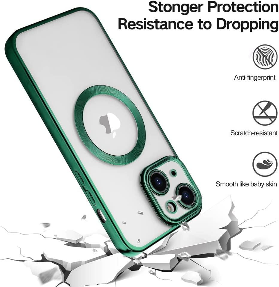 Image of MIDOS Silicone Back Cover Compatible With iPhone 15 Case Ring Logo Cut With Lens Protection Chrome Back Case Cover For-iPhone 15 (Dark Green)