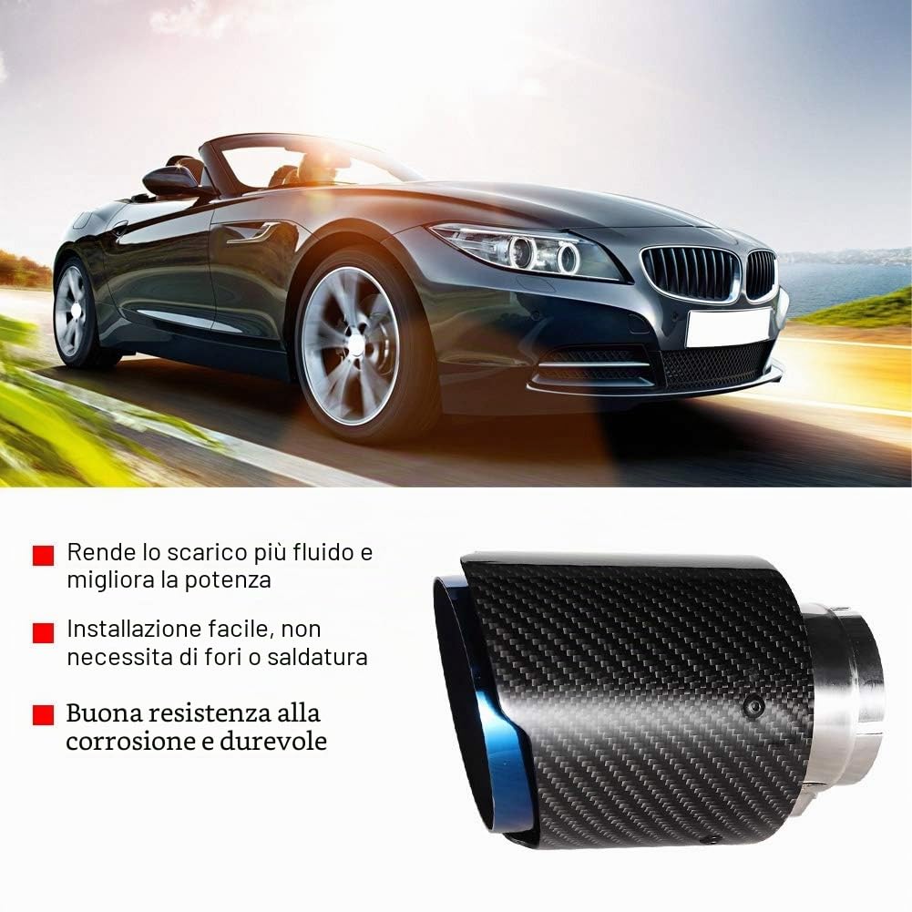 Terminale di scarico per auto in fibra di carbonio lucida, tubi finali per auto 63-101mm, tubo di scarico dritto per auto, punta posteriore coda gola