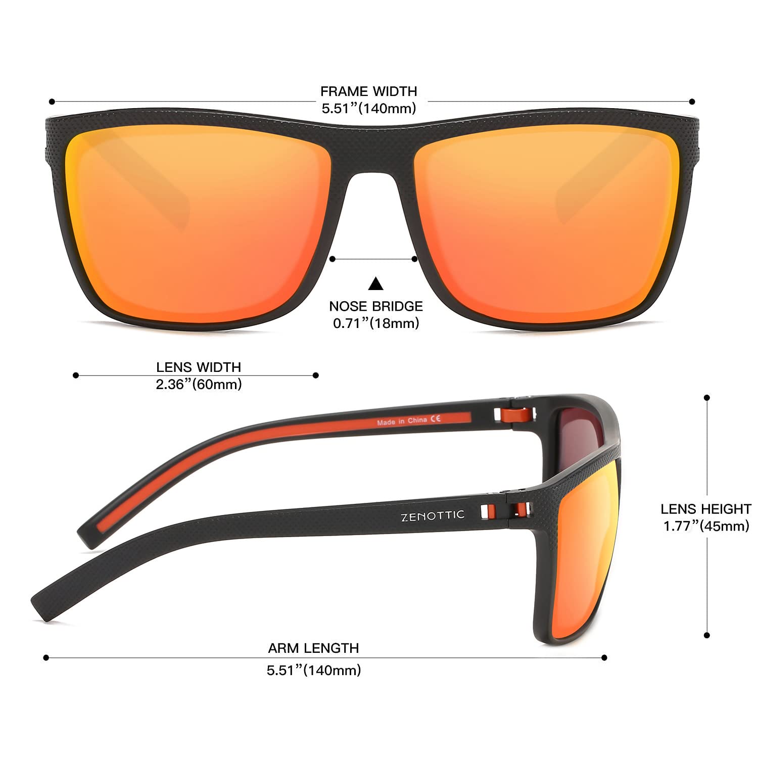 ZENOTTIC Occhiali da sole polarizzati uomo leggero TR90 montatura UV400 protezione occhiali da sole quadrati