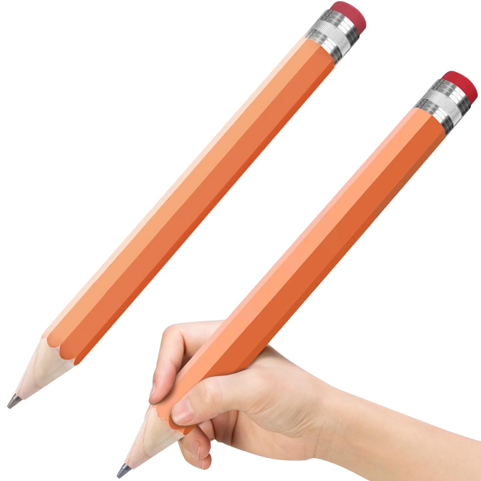 lyforxWooden Jumbo Pencils 13.3'' Funny Giant Pencil For Party Favors Novelty Large Pencil For School Home Office Prop Supplies 2pcs Orange