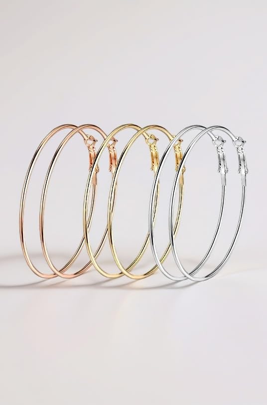 Costume/Fashion Jewellery Rose Gold,Gold, Silver Extra Large Hoop Earring Set Of 3 For Girls and Women from Digital Dress room