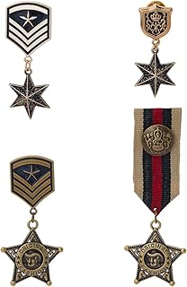 SUPERFINDINGS 4Pcs 4Styles Vintage Military Medals Geometric Star Metal Medal Badge Uniform Costume Accessory with Epaulet...