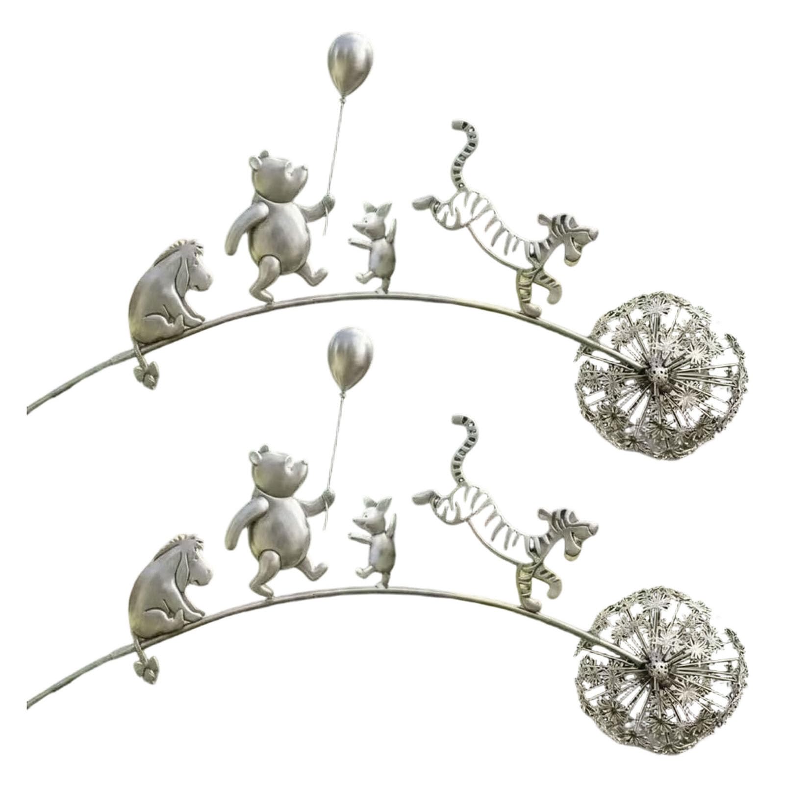 Quoravel Animal Garden Stake, Rustic Yard Art Decorations with Dandelion Accent, Metal Garden Sculpture for Lawn Patio Backyard B 2pcs