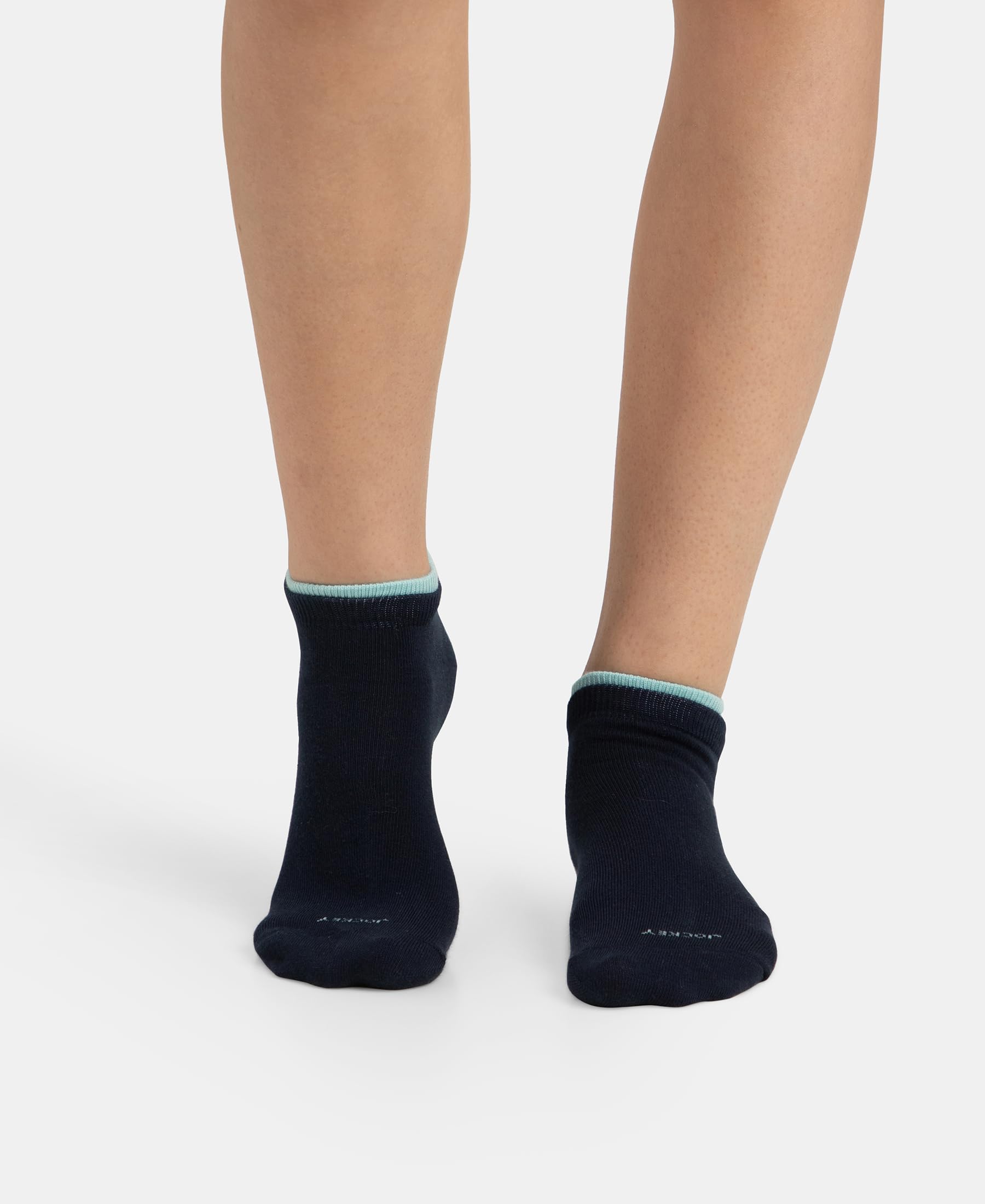 Jockey 7491 Women's Compact Cotton Stretch Solid Low Show Socks with Stay Fresh Treatment (Pack of 2)_Pastel Turquoise & Navy_FREE SIZE - Image 8 thumbnail