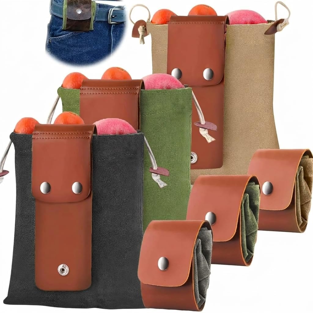 Foraging Pouch Foldable PU Belt Bag for Outdoor Picking Black