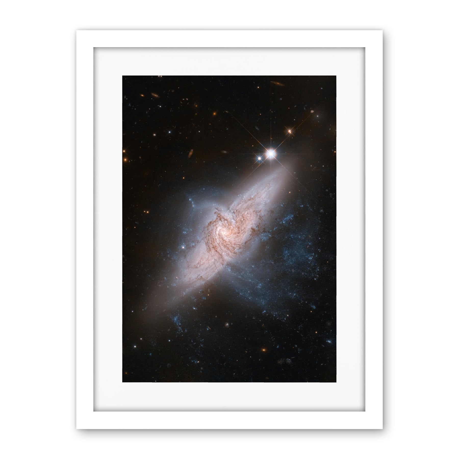 Artery8 Hubble Space Telescope Image Chance Alignment Between Galaxies Mimics A Cosmic Collision NGC 3314 Overlapping Galaxy Angle Artwork Framed Wall Art Print 18X24 Inch