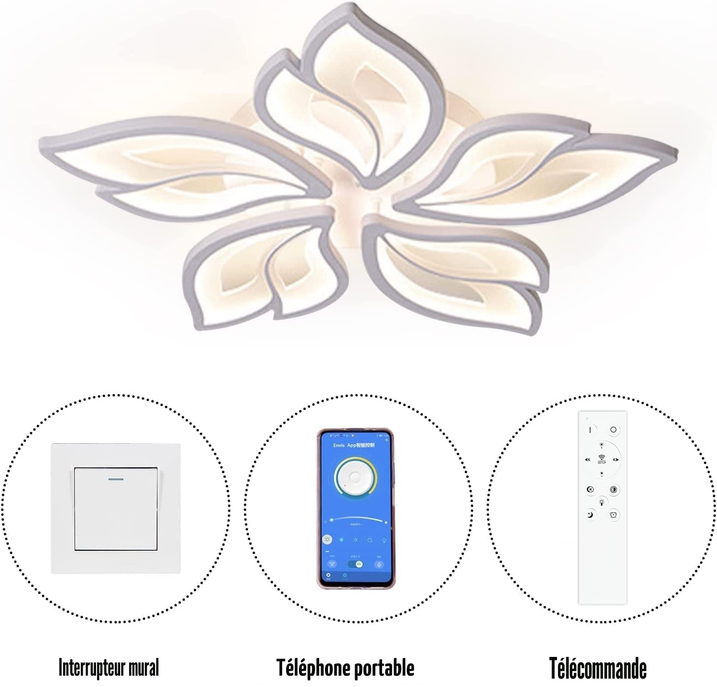 Plafonnier LED APP à intensité variable - Lampe de salon - Lampe de chambre à coucher avec télécommande - Changement de couleur - Plafonnier moderne à économie d'énergie - Éclairage de plafond pour