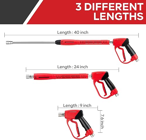 Miniatura 6 de Pistola de Hidrolavadora de Alta Presión de 5000 PSI, Pistola de Lavadora de Potencia con Extensión de Varilla de Repuesto, 5 Puntas de Boquilla,