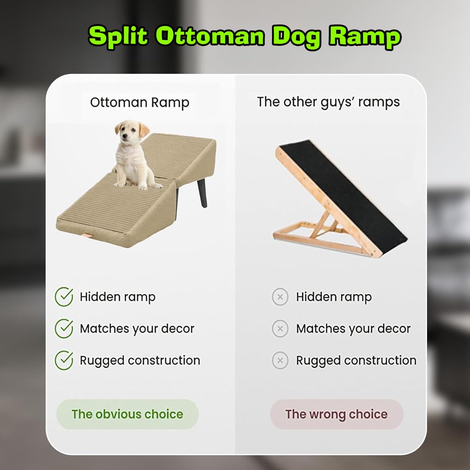 Rampe pour Chien Ottomane Divisée Tout-en-Un Pliable, Escalier Multifonction pour Chiens Grande et Petite Taille (Khaki)