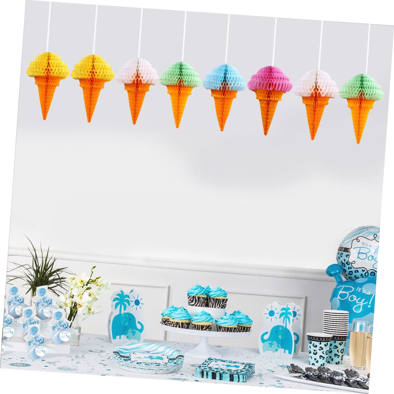 12 Stk Eiskamm- Spielzeug Wimpelkette aus Lebensmittelpapier Eispapiergirlande -Banner party decoration party dekoration hängendes Papiereis Wabenpapierdekorationen