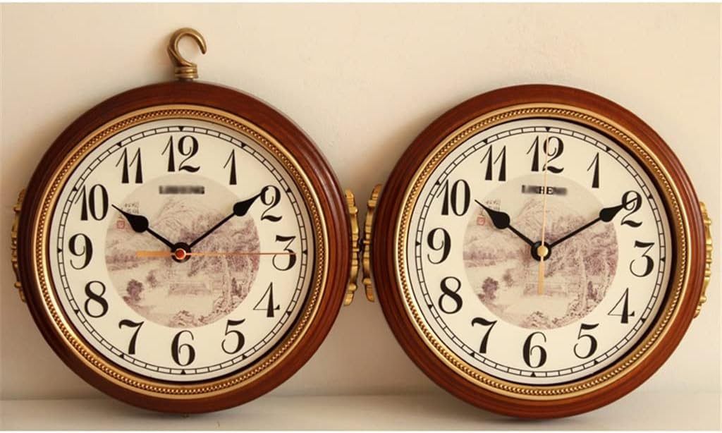 Double-Sided Table Clock Ornaments Living Room Old-Fashioned Solid Wood Antique Household Silent Desktop Clocks (Color : B, Size (B