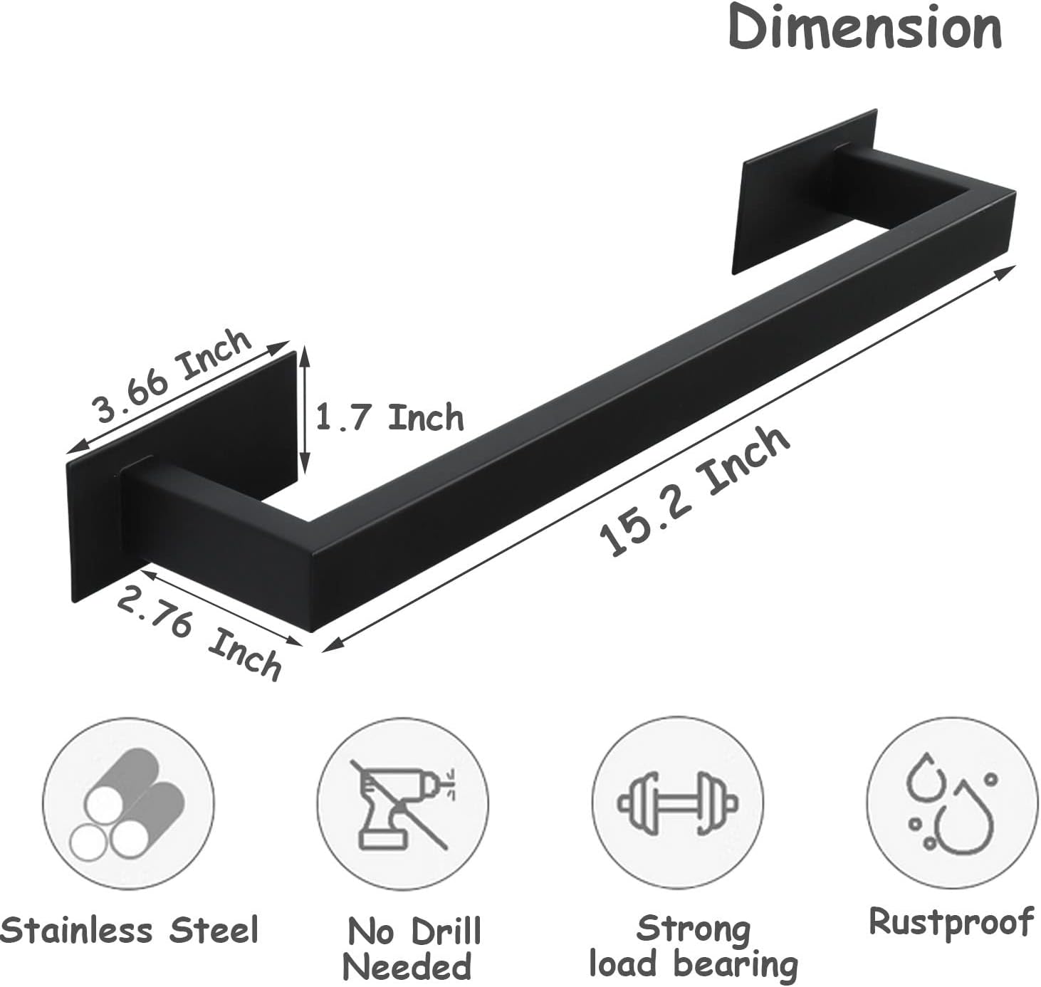 Adhesive Towel Bar + Hand Towel Holder Premium 304 Stainless Steel 16 Inches Towel Rack, 9 inches Heavy Duty Hand Towel Bar, Wall Mounted Bathroom Accessories for Bathroom Kitchen(Matte Black