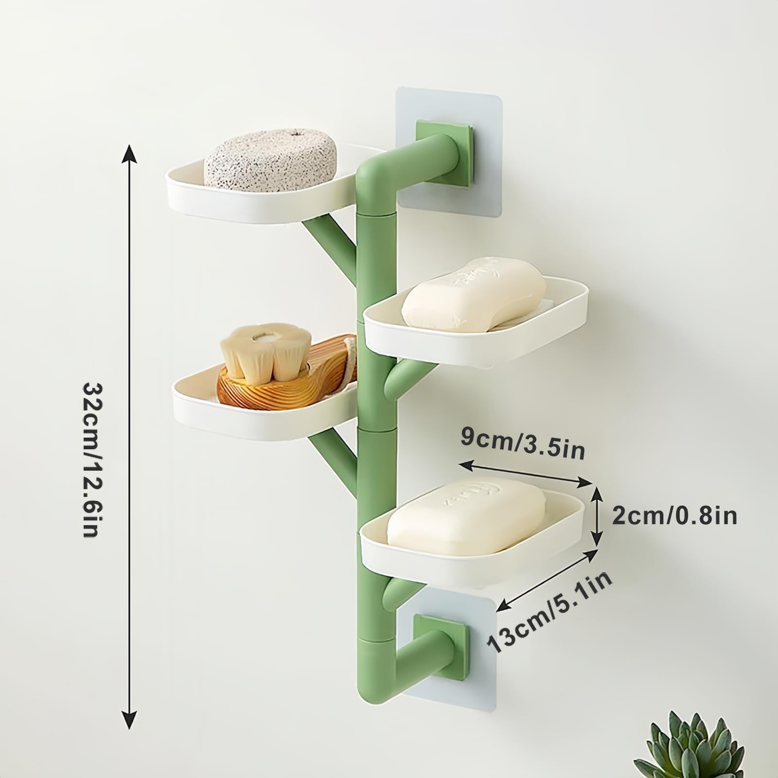Jabonera giratoria de 4 capas con autodrenante, sin taladrar, jabonera montada en la pared para ducha, baño, bañera y cocina