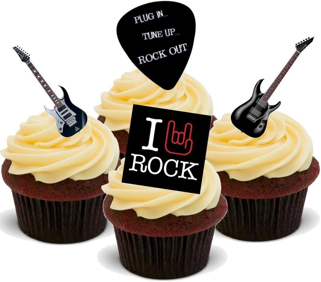 I Love Rock Guitar Mix - Fun Novelty Birthday PREMIUM STAND UP Edible Wafer Card Cake Toppers Decoration