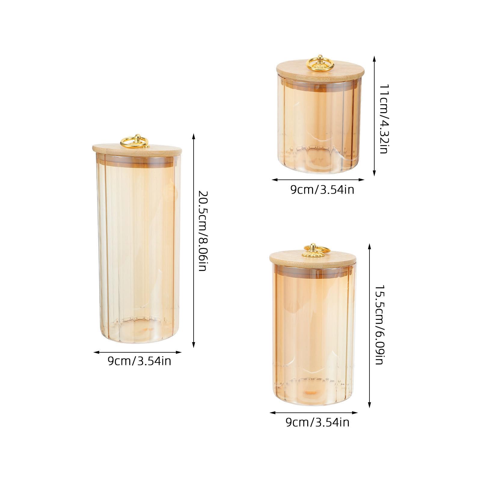 Outanaya Tarros de Vidrio Herméticos Vintage 3 Piezas con Tapa de Madera | Capacidades 500ml, 750ml y 1000ml, Boca Ancha, Uso en Despensa y Día a Día